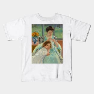 Young Mother Sewing by Mary Cassatt Kids T-Shirt